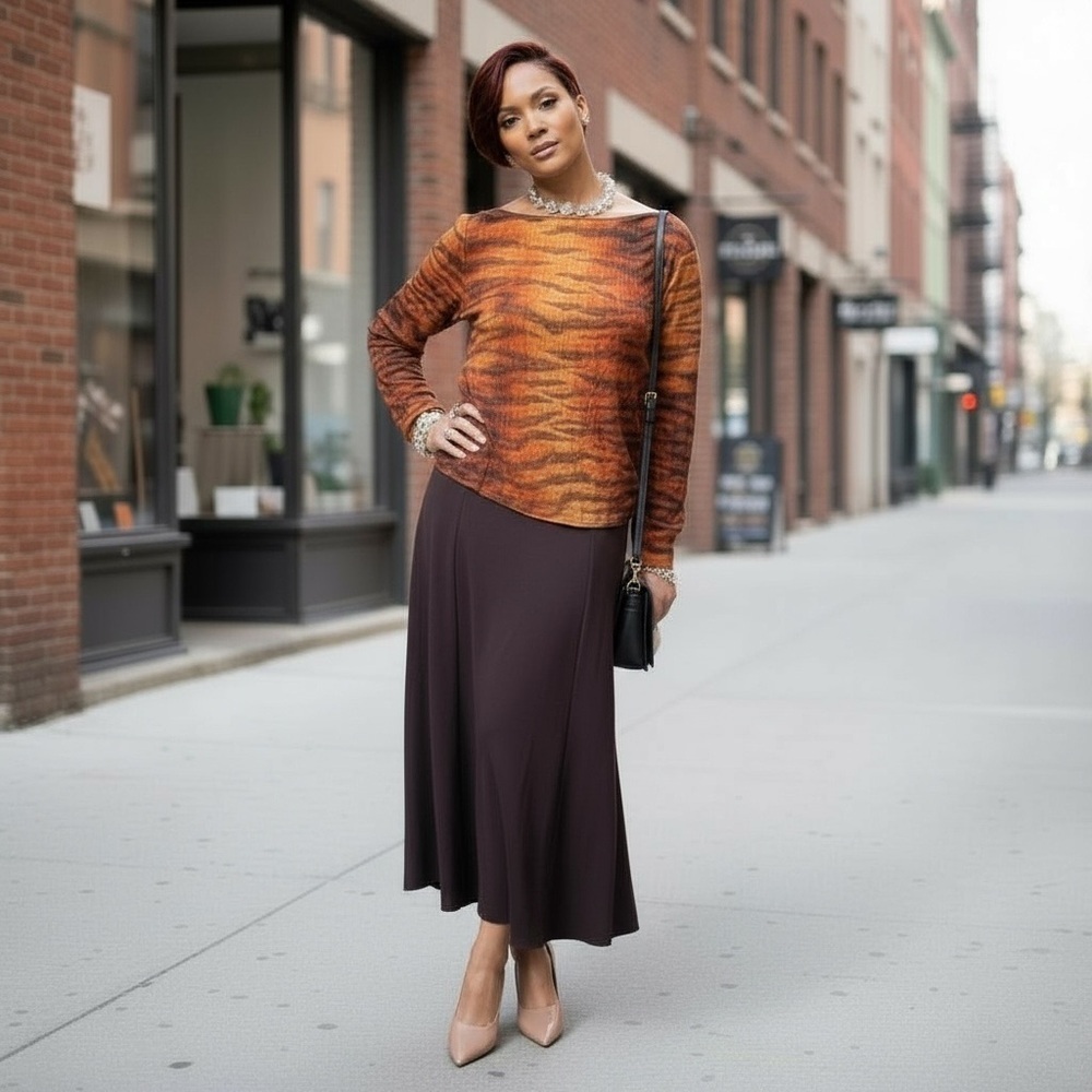 Source Unknown Tiger Print Top with Black Skirt☑️